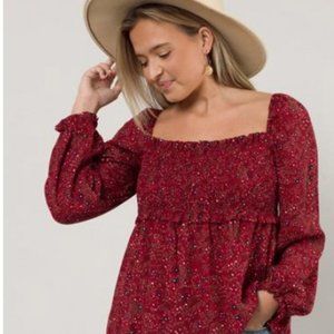 NWT Boutique Crimson Print Smock Top